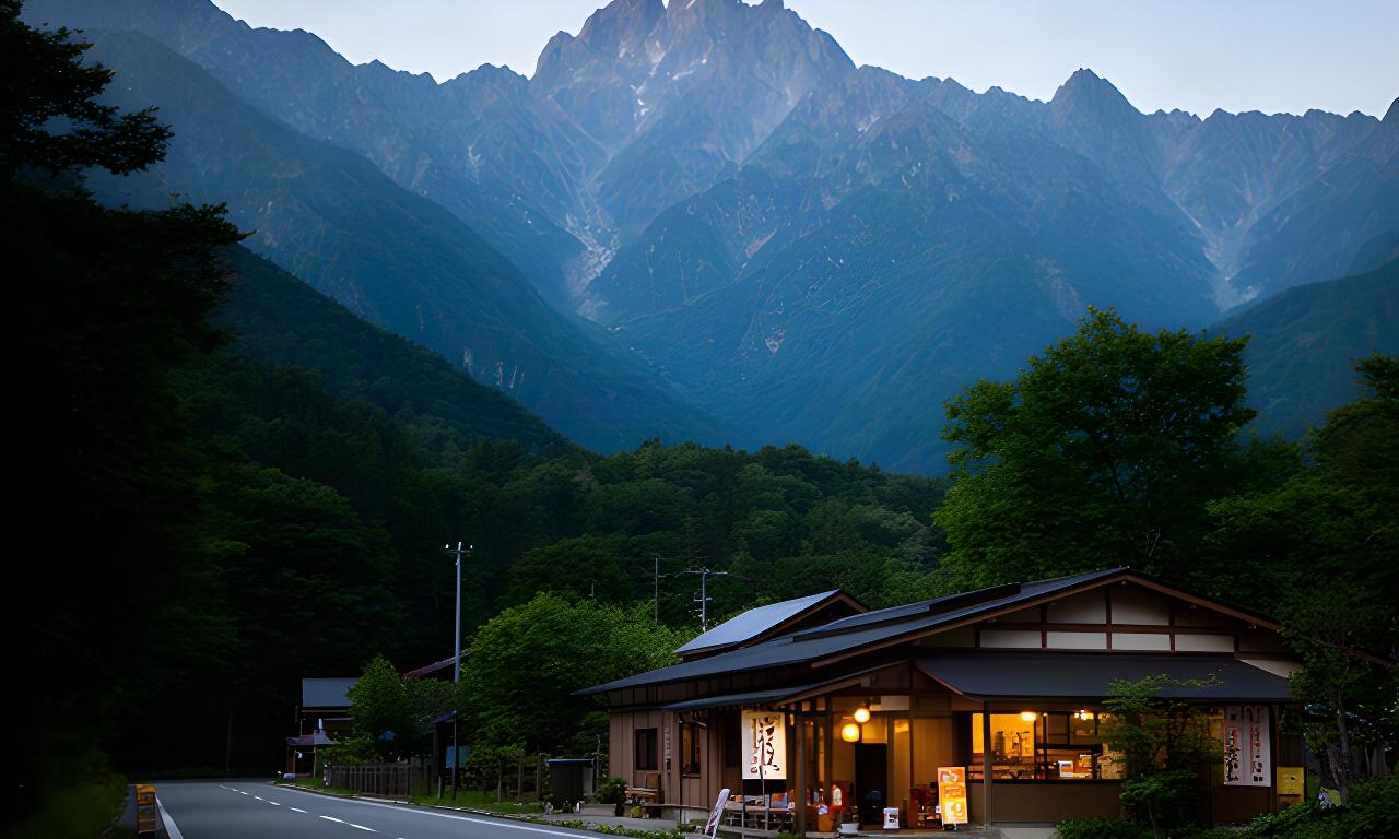 立山連峰と剱岳を望む富山東部の山道と、昼食に立ち寄れる日本料理店の外観